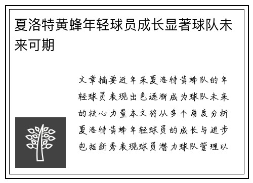 夏洛特黄蜂年轻球员成长显著球队未来可期