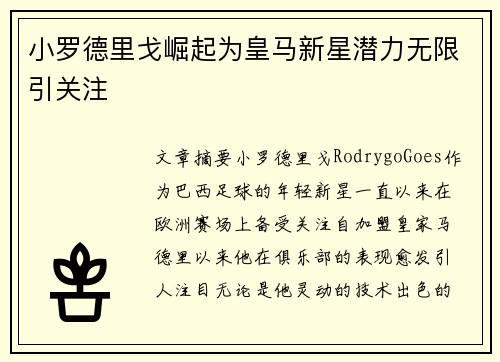小罗德里戈崛起为皇马新星潜力无限引关注